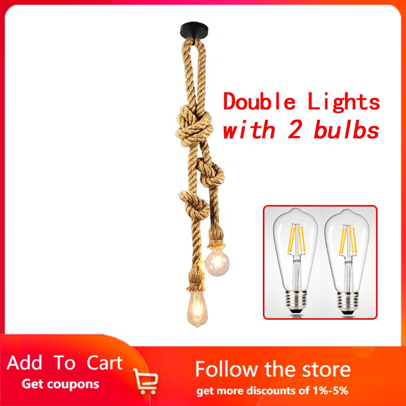 Hemp Rope Led Vintage Rattan Hanging Light