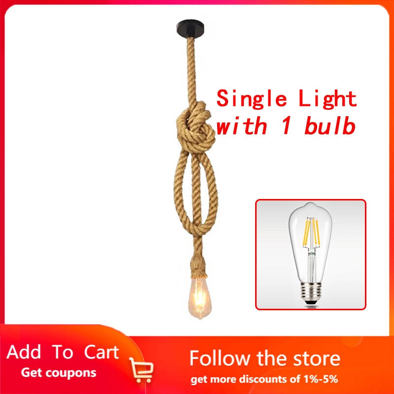 Hemp Rope Led Vintage Rattan Hanging Light