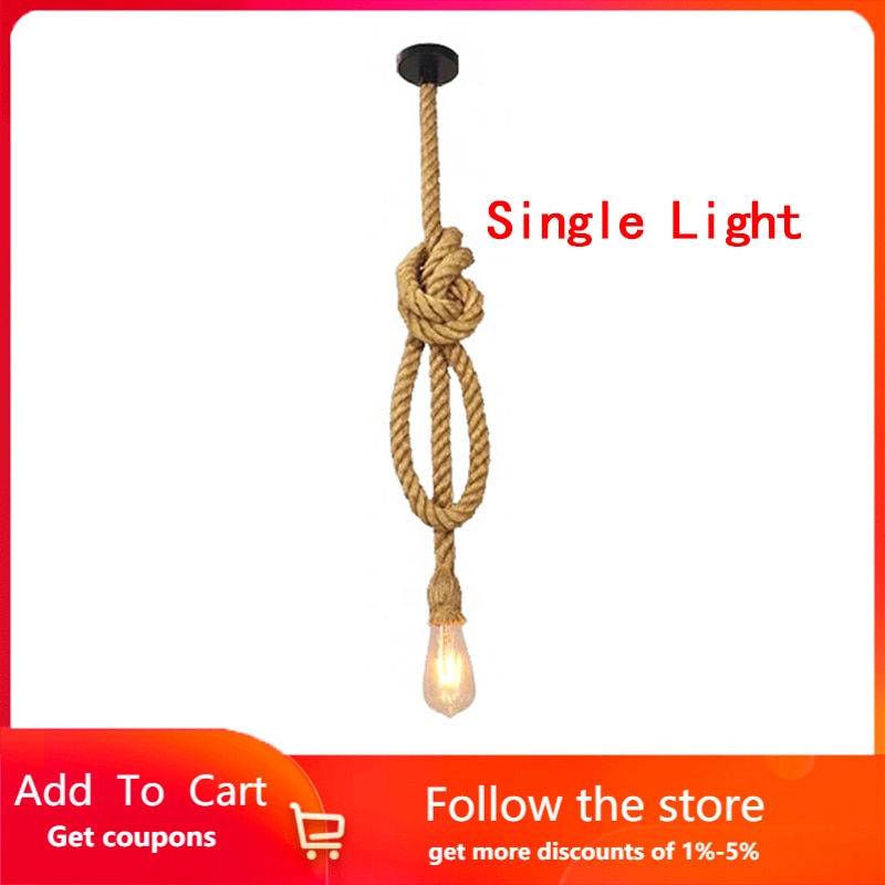 Hemp Rope Led Vintage Rattan Hanging Light