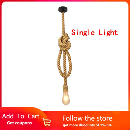 Hemp Rope Led Vintage Rattan Hanging Light