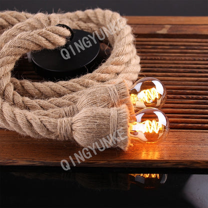 Hemp Rope Led Vintage Rattan Hanging Light