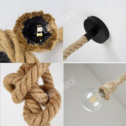 Hemp Rope Led Vintage Rattan Hanging Light