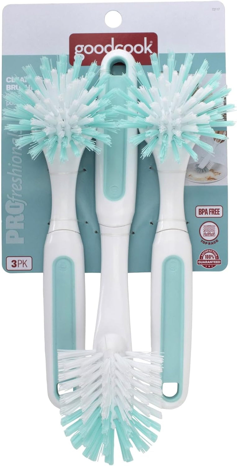 3-Piece Bpa-Free Kitchen Dish Brush Set, Teal, Set of Three All-Purpose Cleaning Brushes Remove Baked-On Grease and Residue with Durable Bristles., Sea Green, 72117