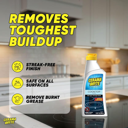 Glass Cooktop and Stove Top Cleaner Combo Kit - Includes Cleaning Tool, Razor, Scraper and 1 Pad to Remove Tough Stains - Use on Gas, Electric, Ceramic Surfaces, 10 Ounces, 4 Piece
