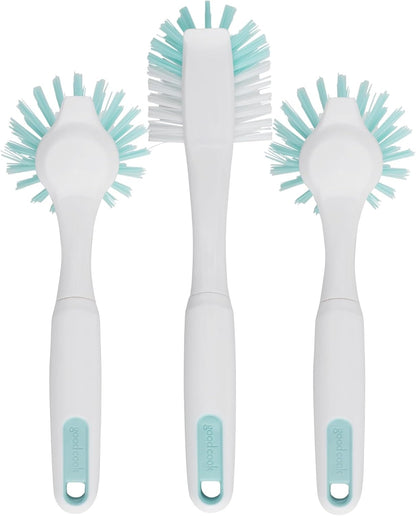 3-Piece Bpa-Free Kitchen Dish Brush Set, Teal, Set of Three All-Purpose Cleaning Brushes Remove Baked-On Grease and Residue with Durable Bristles., Sea Green, 72117