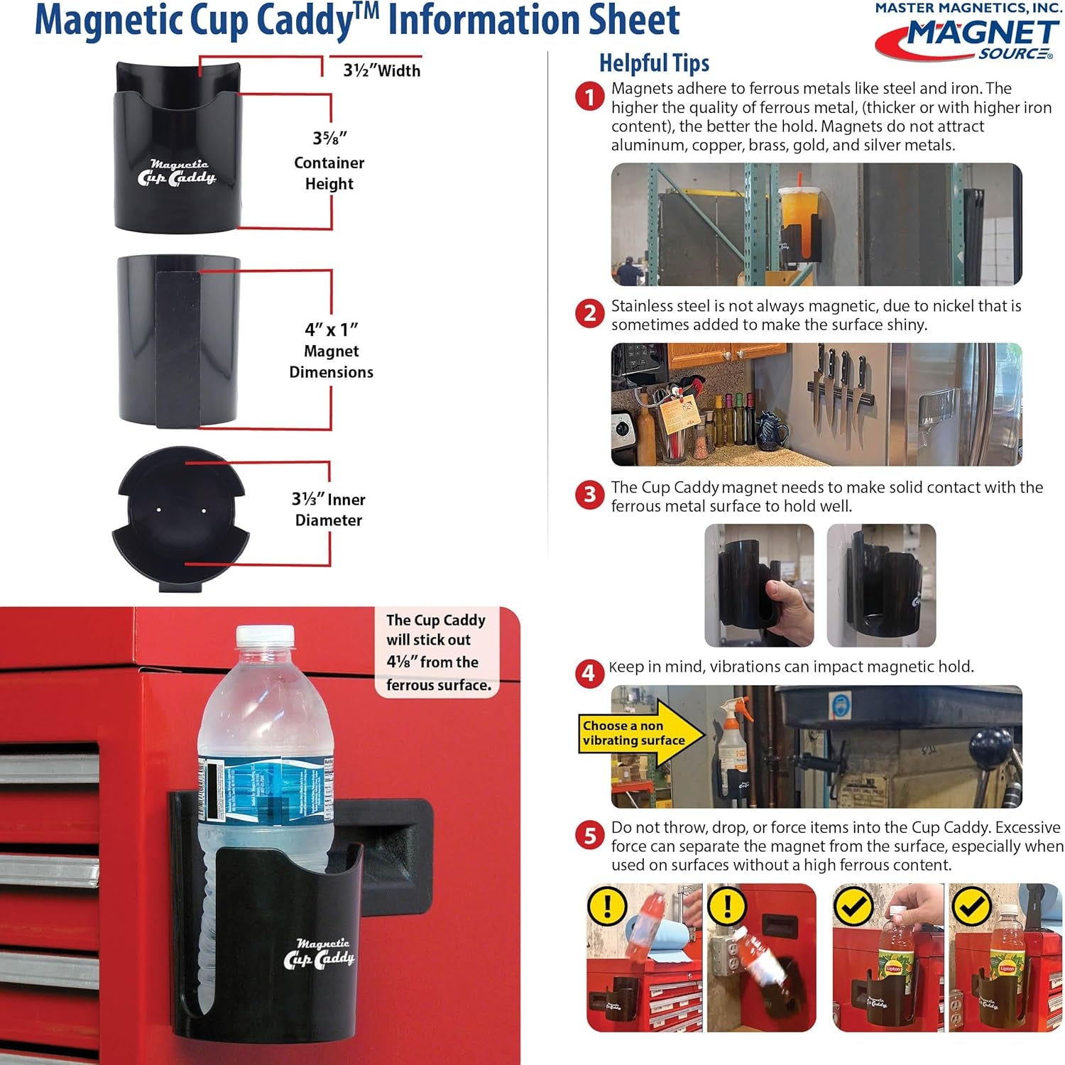 Magnetic Cup Holder - Caddy for Bottles, Glasses, and Cans - Fits on Fridge, Lawnmower, Forklift, Cart, or Ladder - Heavy-Duty Magnet
