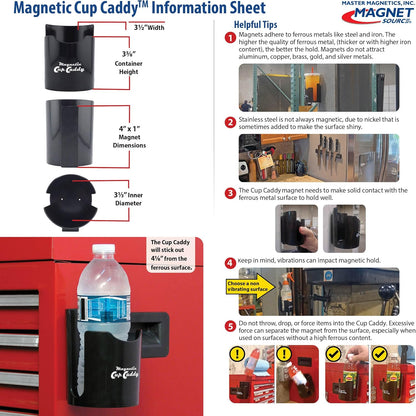 Magnetic Cup Holder - Caddy for Bottles, Glasses, and Cans - Fits on Fridge, Lawnmower, Forklift, Cart, or Ladder - Heavy-Duty Magnet