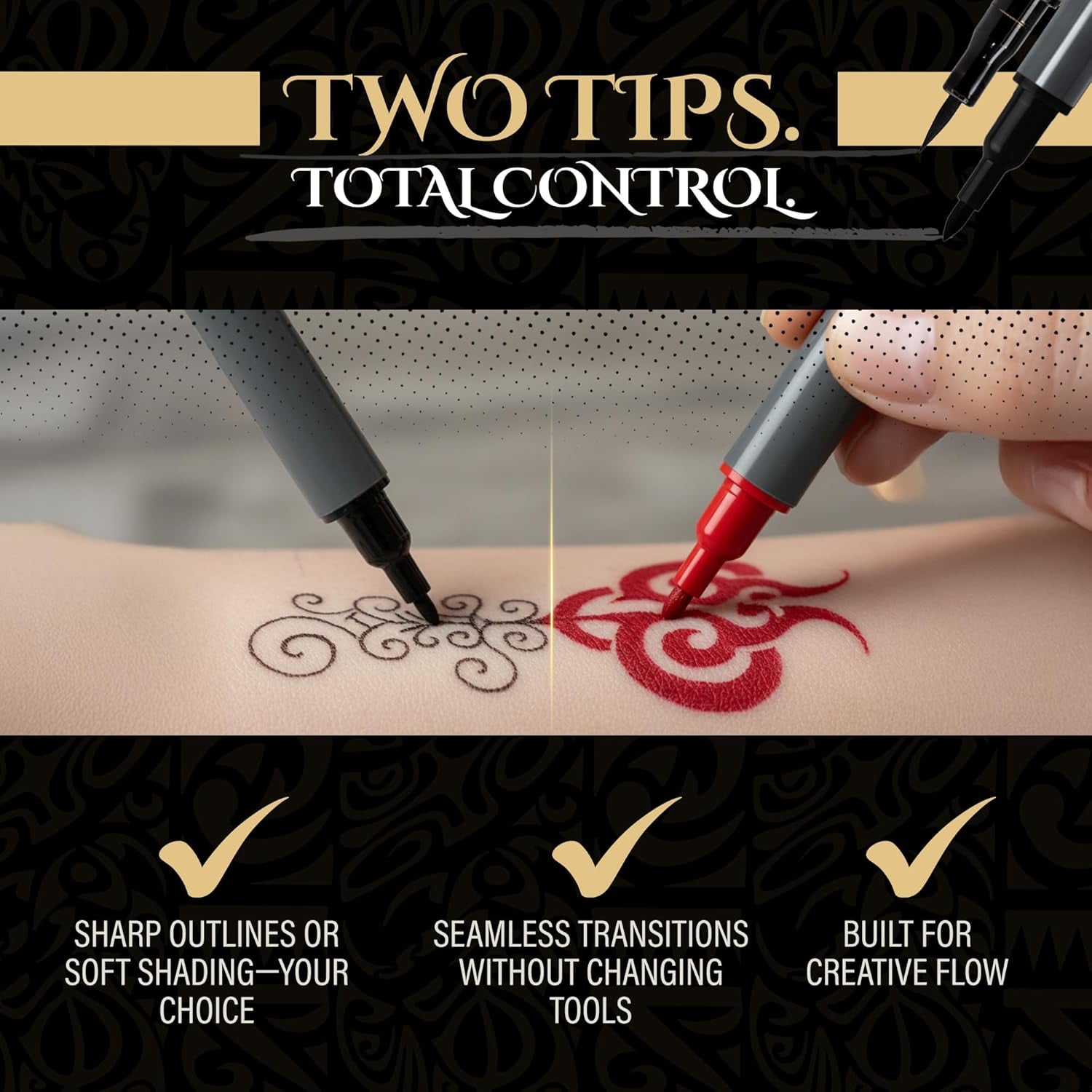 Tattoo Pen Kit for Skin – 10 Temporary Tattoo Markers with Dual Tips & 20 Stencils, Body-Safe Ink for Face, Hands & Arms – Fun Body Art Pens for Kids, Teens, Parties, Festivals & Costume Design