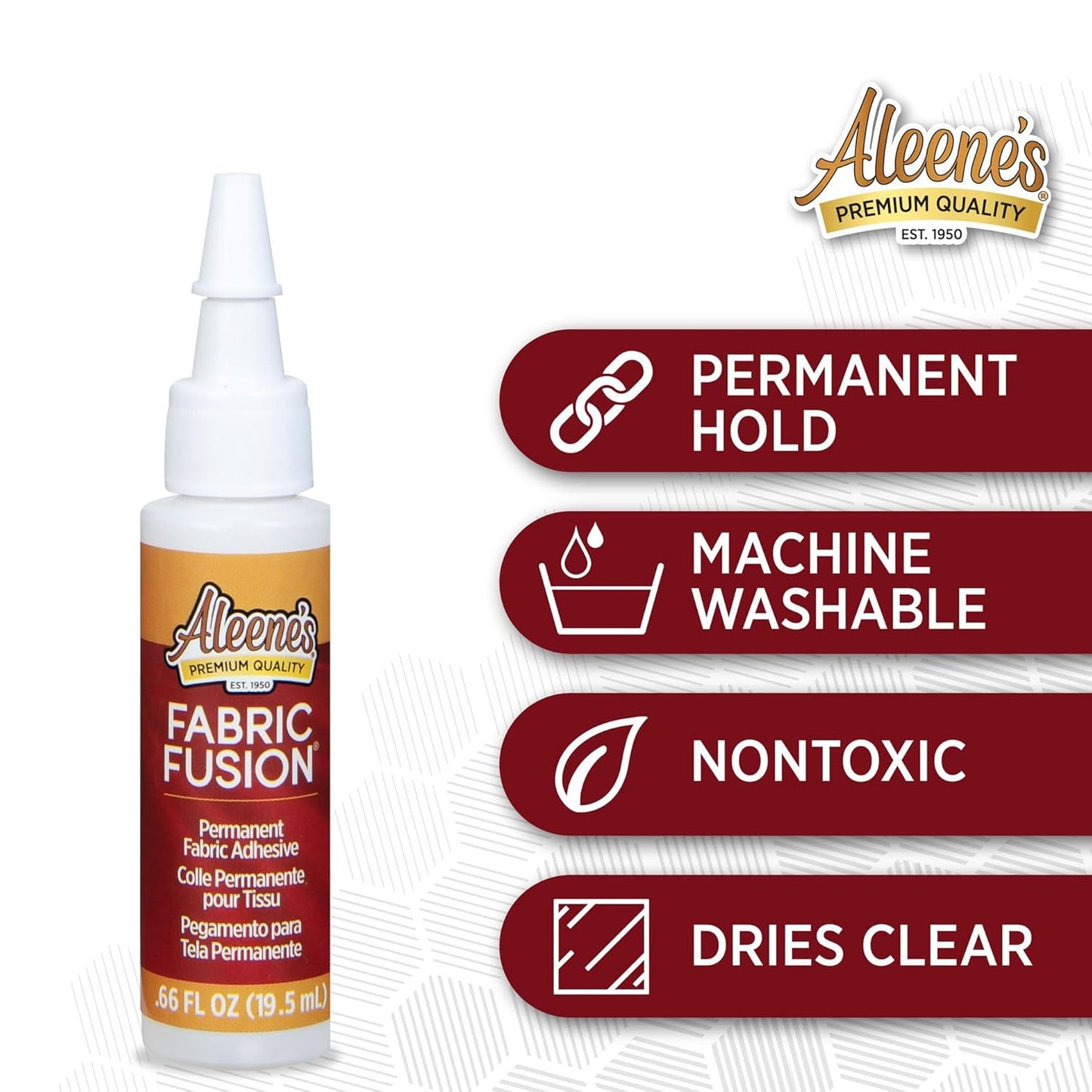 Fabric Fusion Glue .66 Oz, Nontoxic, Permanent and Washable Adhesive, Dries Flexible, Strong Bond on Fabrics, Clothing, Denim, Polyester, Cotton, Flannel Materials