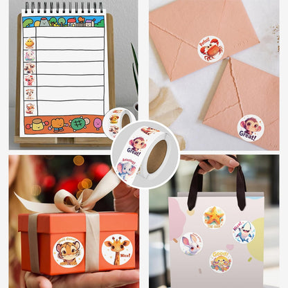3 Rolls Animal Stickers for Kids, 1500 PCS Kids Stickers Bulk for Toddlers 2-4, 24 Designs Farm/Ocean/Wild Cute Sticker with Motivational Words for Kid Reward, School Supplies (1.0 Inch)