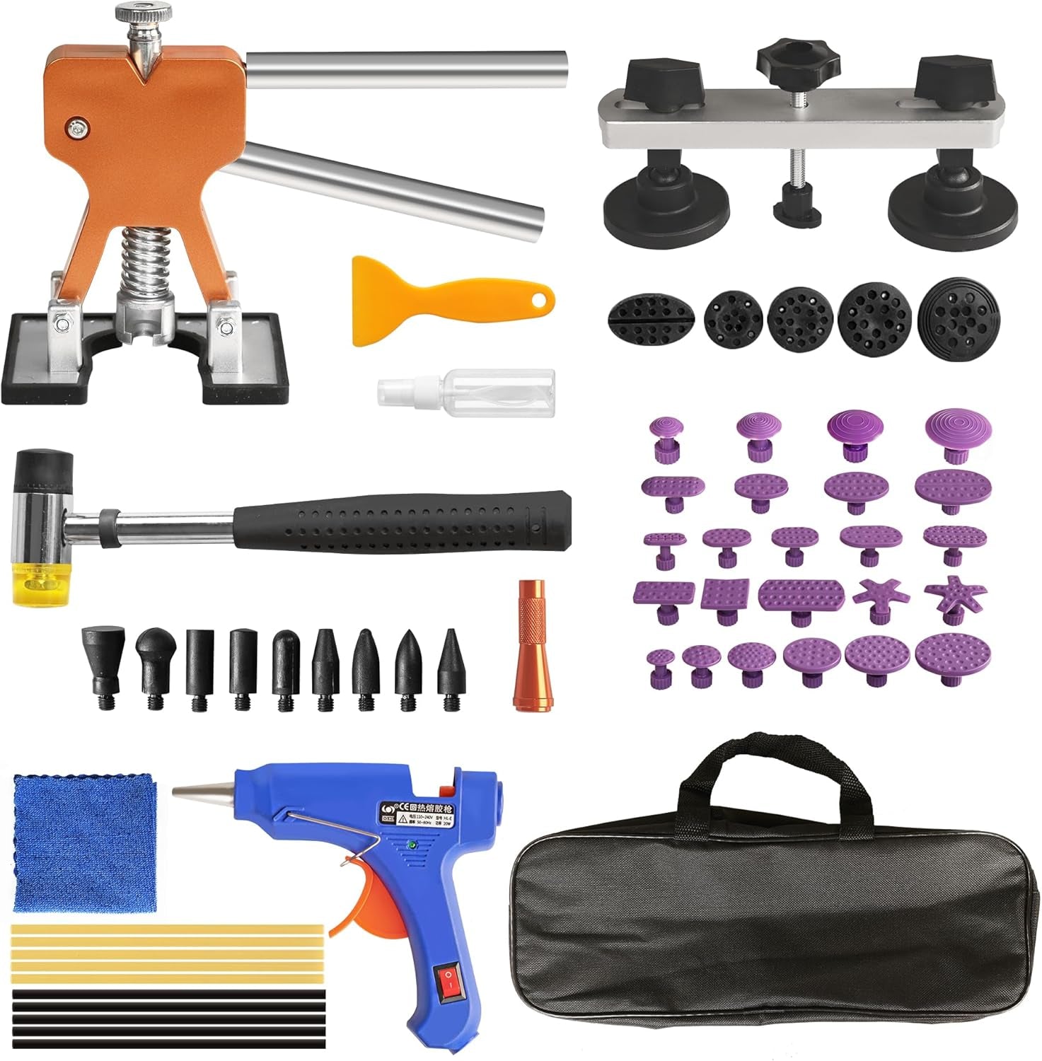 Dent Removal Kit 56 Pcs,Paintless Dent Repair Tool with Adjustable Golden Lifter,Bridge Indentation Puller，For Auto Body Dents,Door Ding,Hail Damage Dent Removal,Atrwh056R