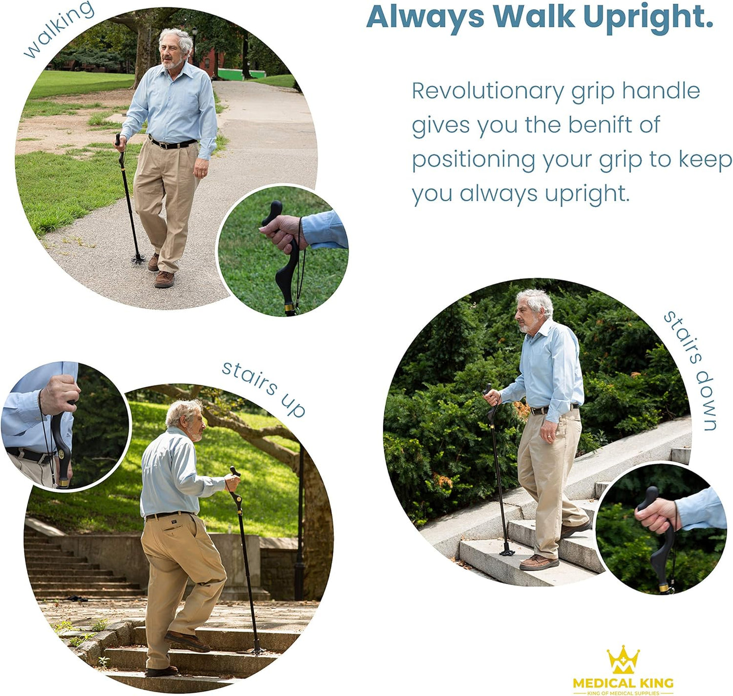 Walking Cane for Men and Women - Special Balancing Stick with 10 Adjustable Heights - Self Standing, Folding, Portable, Collapsible, and Comfortable