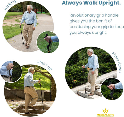 Walking Cane for Men and Women - Special Balancing Stick with 10 Adjustable Heights - Self Standing, Folding, Portable, Collapsible, and Comfortable