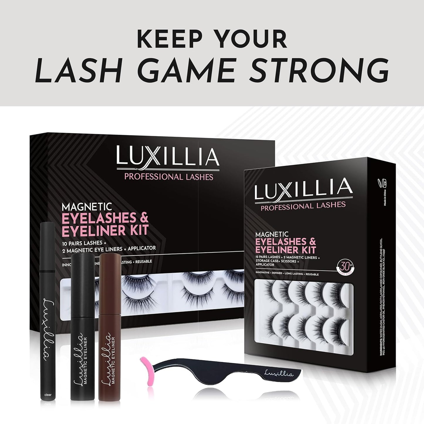 Magnetic Eyelashes Kit – 8 Piece (Clear & Black) Magnetic Eyelash & Eyeliner Set with Applicator – Natural Look Easy Apply Reusable Fake Extension Lashes, No Glue Magnéticas Naturales
