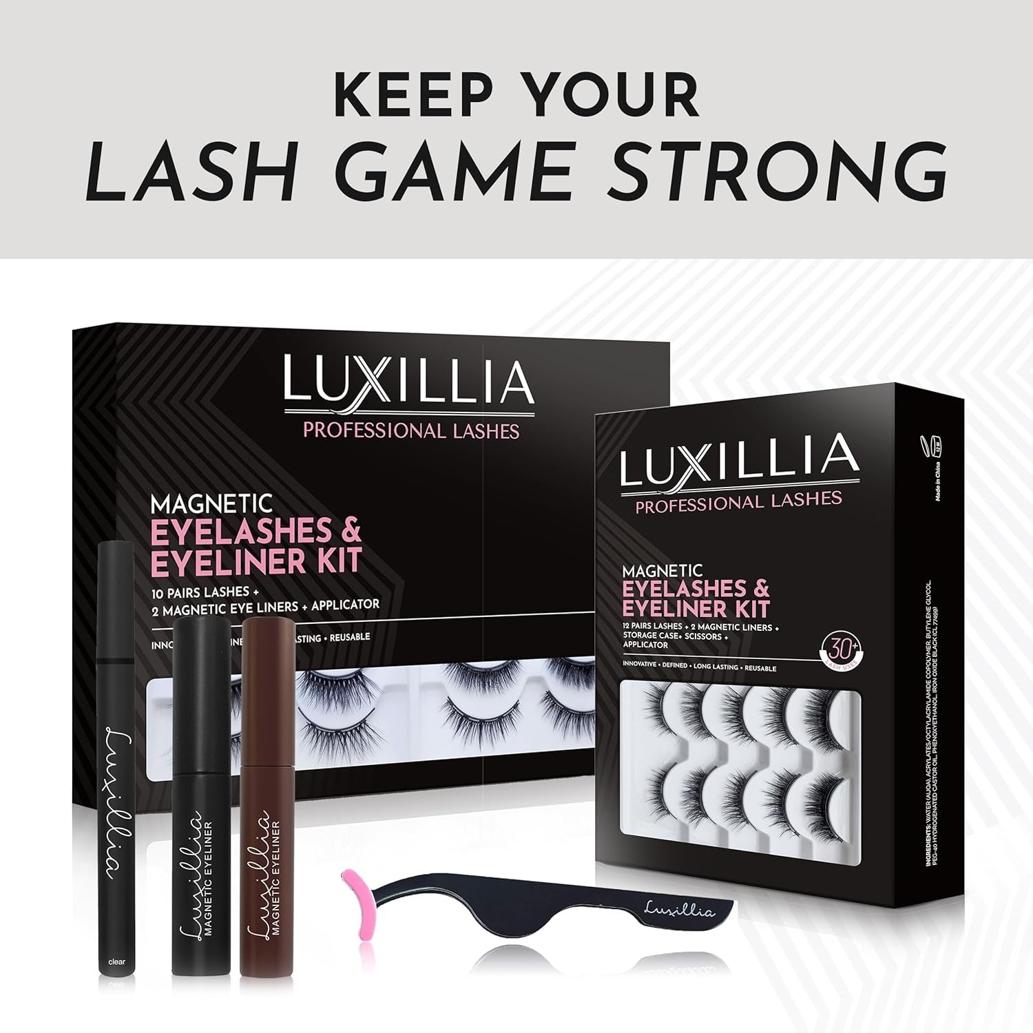 Magnetic Eyelashes Kit – 8 Piece (Clear & Black) Magnetic Eyelash & Eyeliner Set with Applicator – Natural Look Easy Apply Reusable Fake Extension Lashes, No Glue Magnéticas Naturales