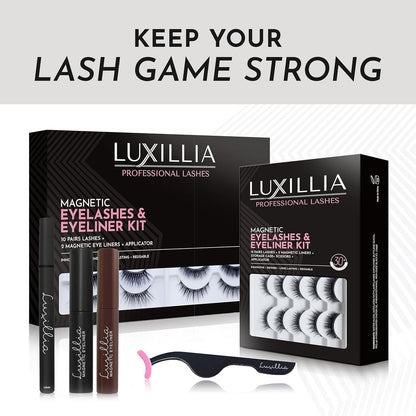 Magnetic Eyelashes Kit – 8 Piece (Clear & Black) Magnetic Eyelash & Eyeliner Set with Applicator – Natural Look Easy Apply Reusable Fake Extension Lashes, No Glue Magnéticas Naturales