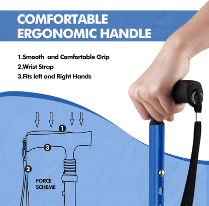 G2 Walking Stick, Fold-Up Walking Cane for Women and Men with Wrist Strap, Portable, Foldable, Collapsible, Lightweight and Sturdy with Comfortable T Handle