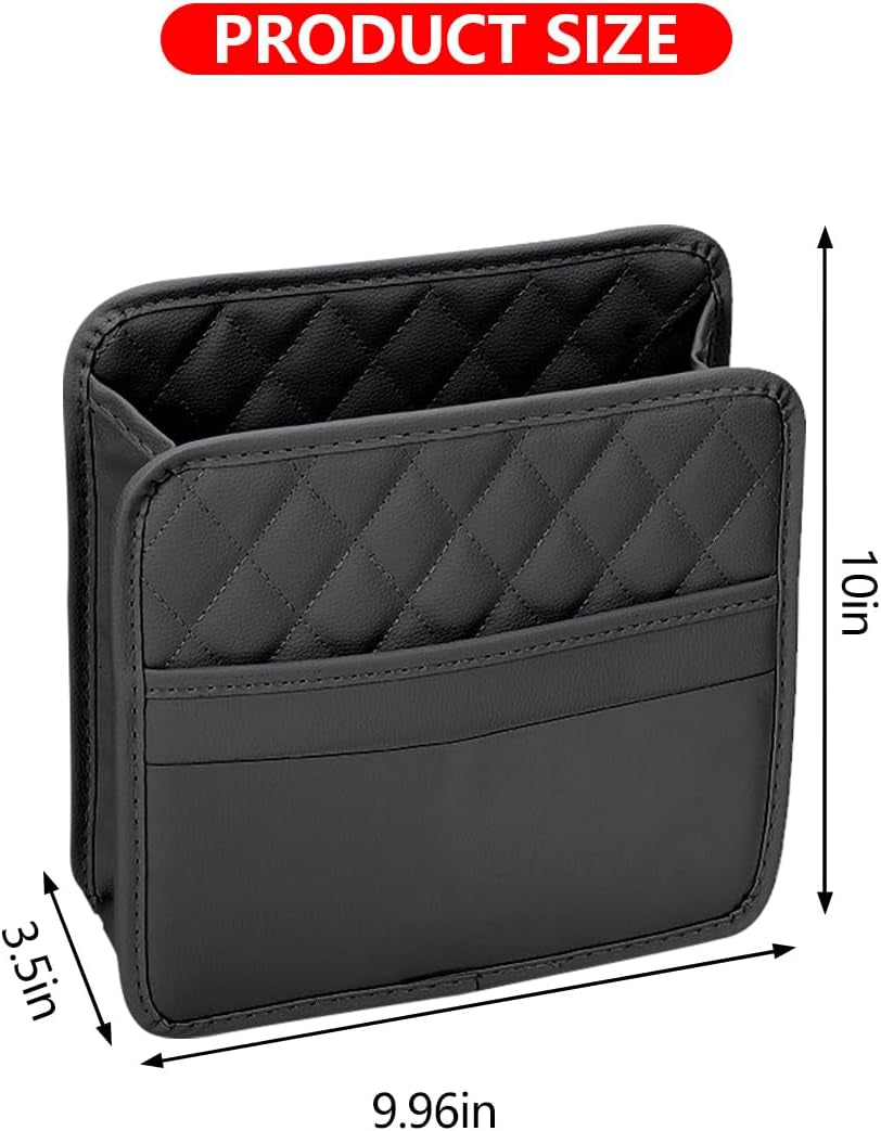 Car Seat Back Organizer, PU Leather Vehicle Backseat Hanging Storage Pocket, Multipurpose Auto Travel Essentials Accessories for Kids & Adults, Universal for Most Cars (Black)