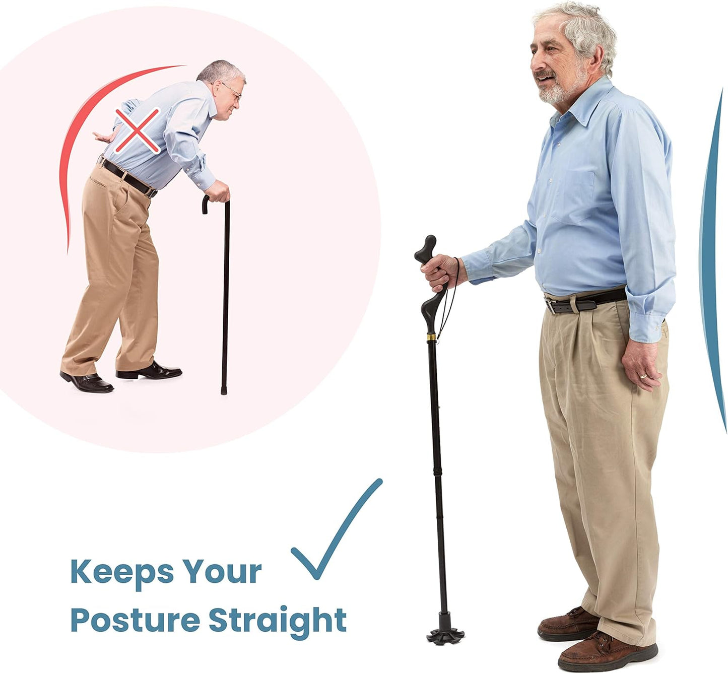 Walking Cane for Men and Women - Special Balancing Stick with 10 Adjustable Heights - Self Standing, Folding, Portable, Collapsible, and Comfortable