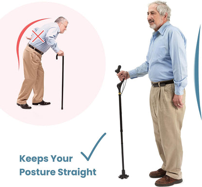 Walking Cane for Men and Women - Special Balancing Stick with 10 Adjustable Heights - Self Standing, Folding, Portable, Collapsible, and Comfortable