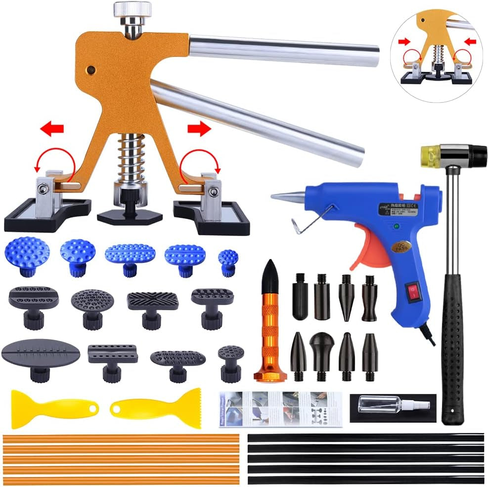 Auto Body Dent Puller Kit, Paintless Dent Repair Tool Adjustable Car Dent Remover Kit with Rubber Hammer and Metal Tap down Pen for Auto Hail Damage Repair & Other Metal Surface 39PCS