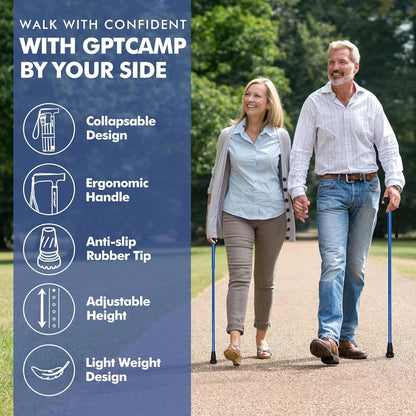 G2 Walking Stick, Fold-Up Walking Cane for Women and Men with Wrist Strap, Portable, Foldable, Collapsible, Lightweight and Sturdy with Comfortable T Handle