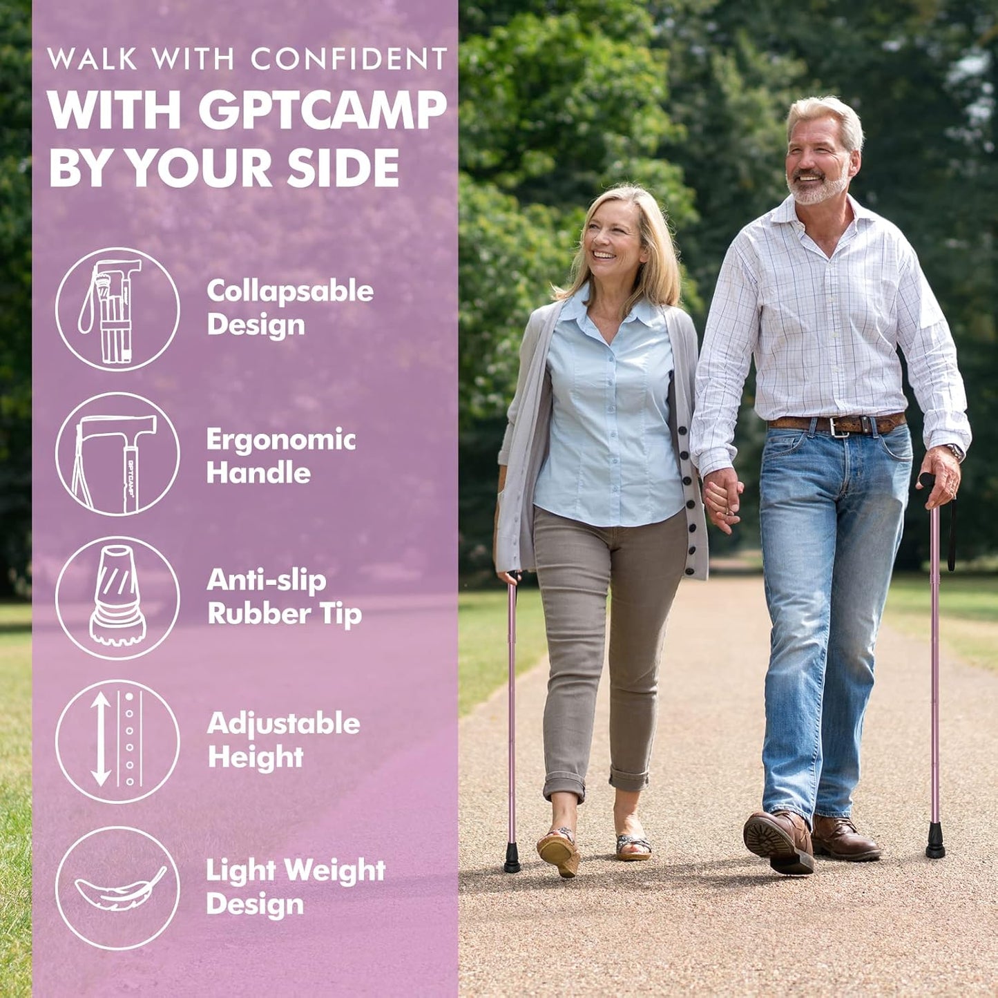 G2 Walking Stick, Fold-Up Walking Cane for Women and Men with Wrist Strap, Portable, Foldable, Collapsible, Lightweight and Sturdy with Comfortable T Handle
