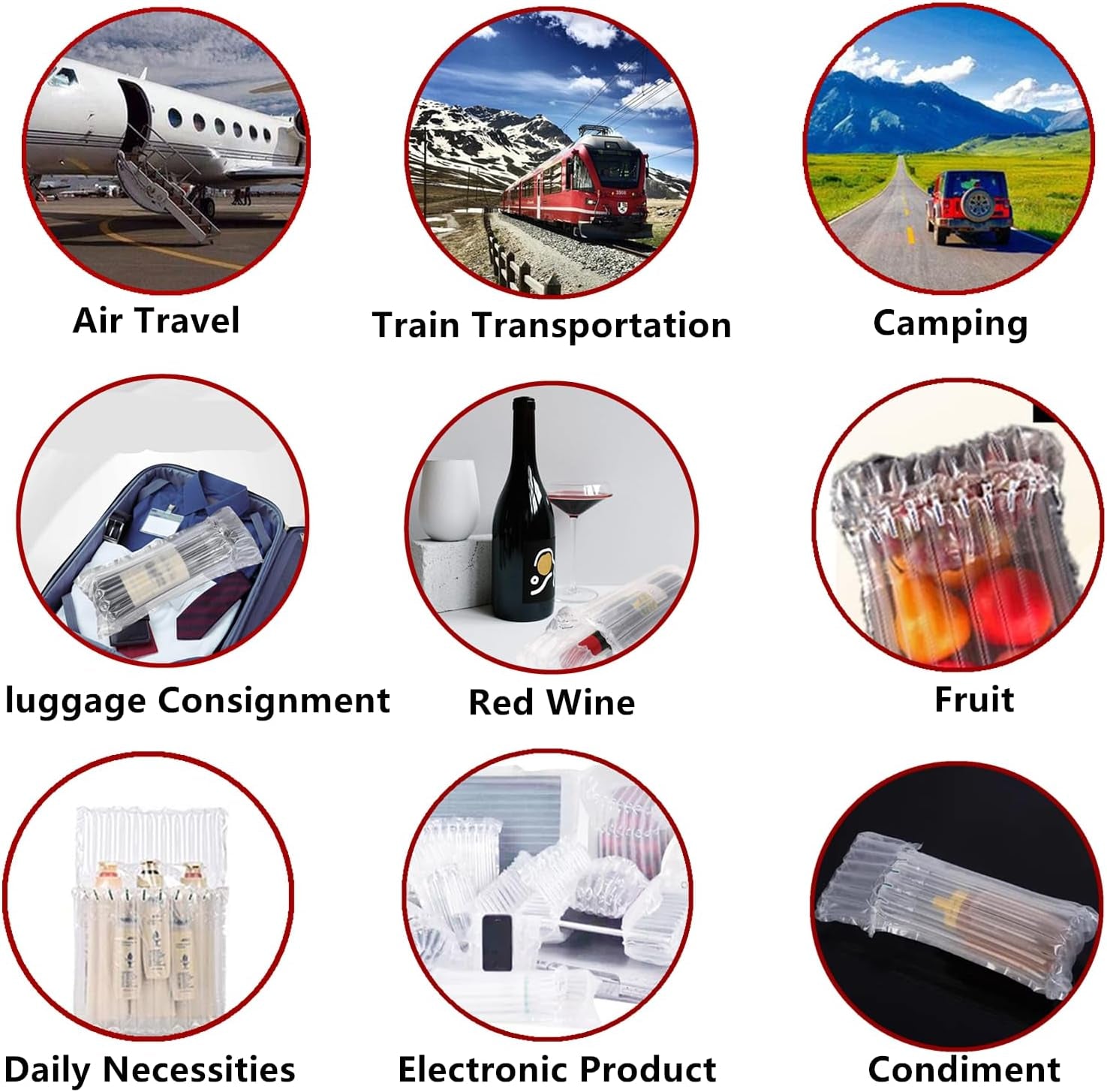 Wine Bottle Protector Bag for Travel, 50 Packs Inflatable Packaging Bubble Wrap for Wine Fruit Glass Bottle, Inflatable Air Column Cushion Bags with Free Pump in Airplane Cushioning