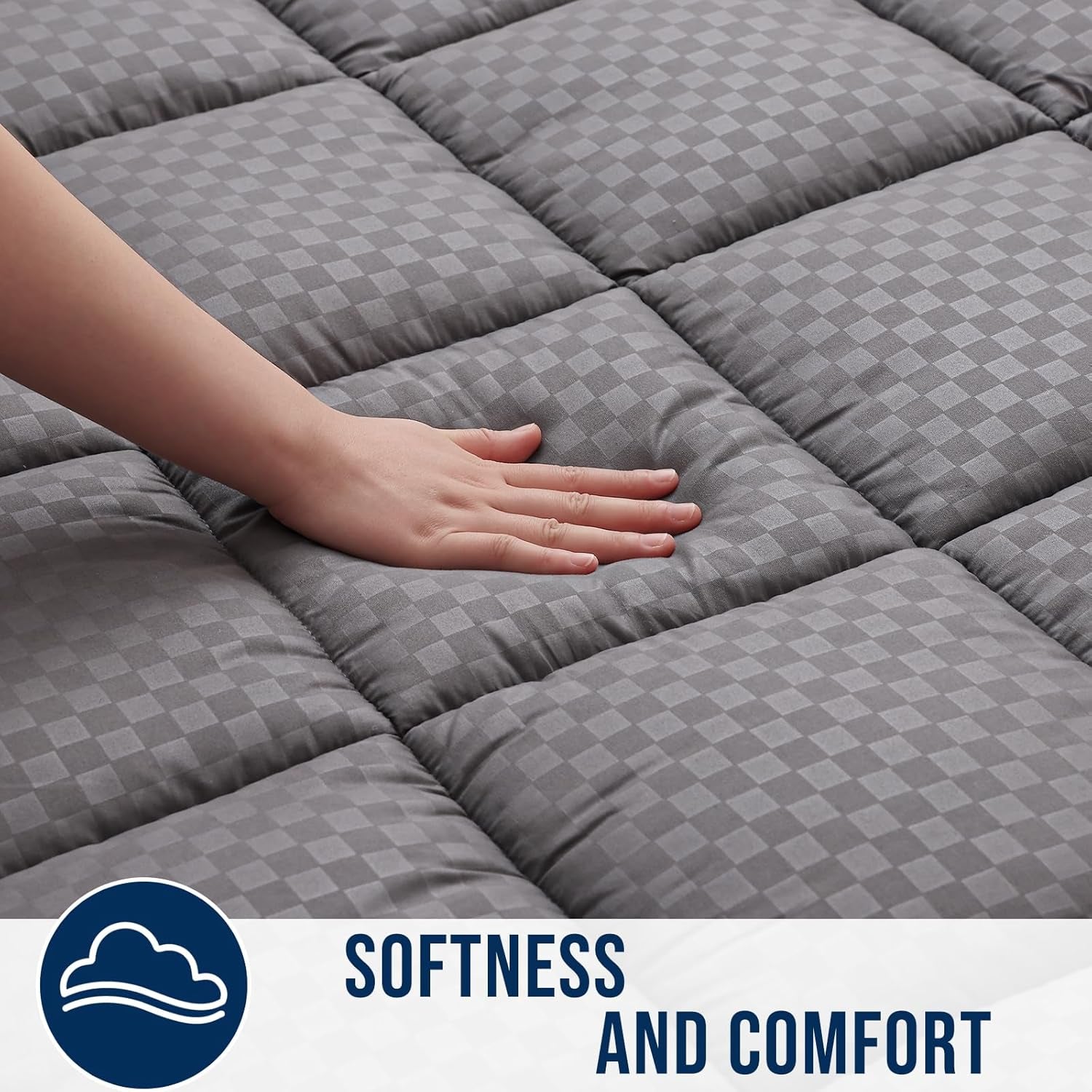 Full Quilted Fitted Mattress Pad – Soft down Alternative Pillow Top Mattress Topper, Cooling Comfort Breathable Mattress Cover, Machine Washable Deep Pocket Mattress Protector, Dark Grey