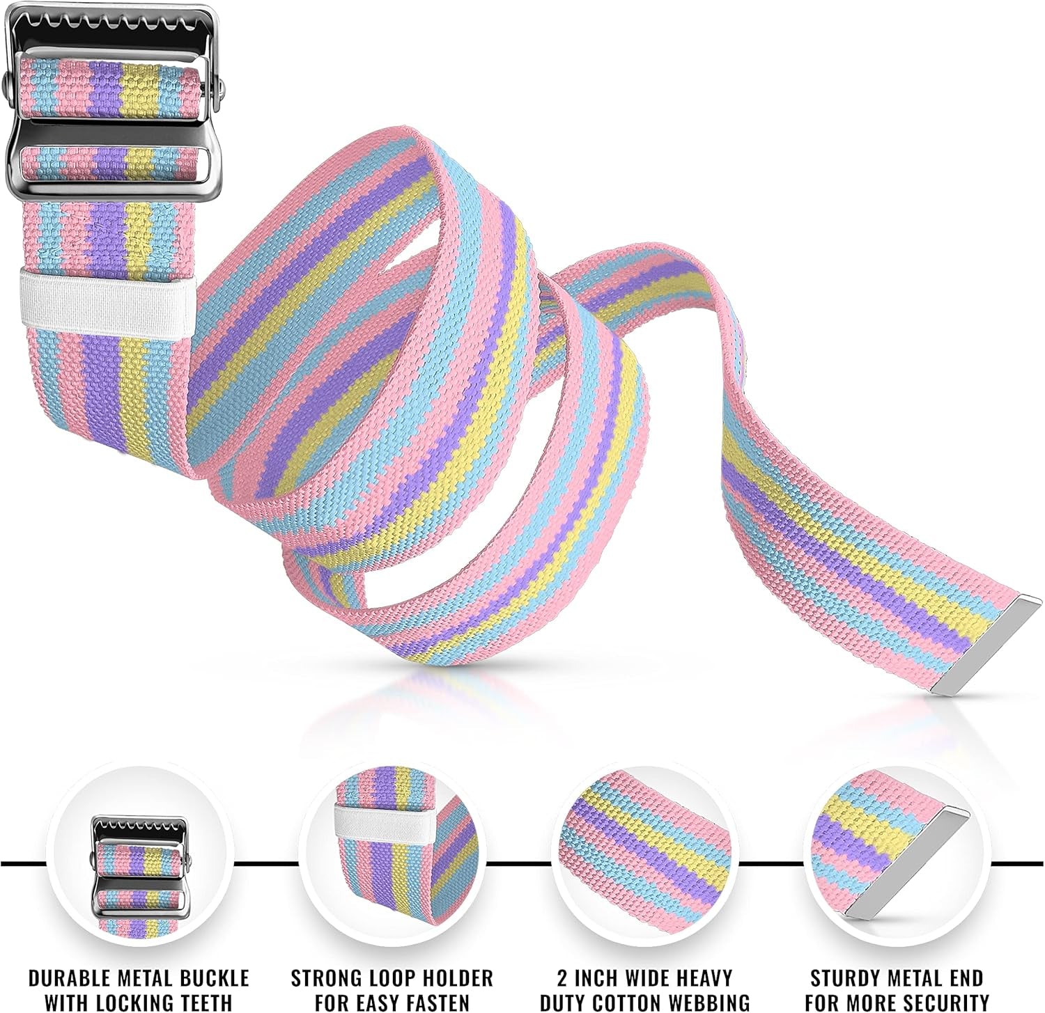 Gait Belts for Seniors, Belt to Lift Elderly Standing Assist Aid Quick Release Buckle for Caregivers, Nurses, Home Health Aides, Physical Therapists - 60" Pastel