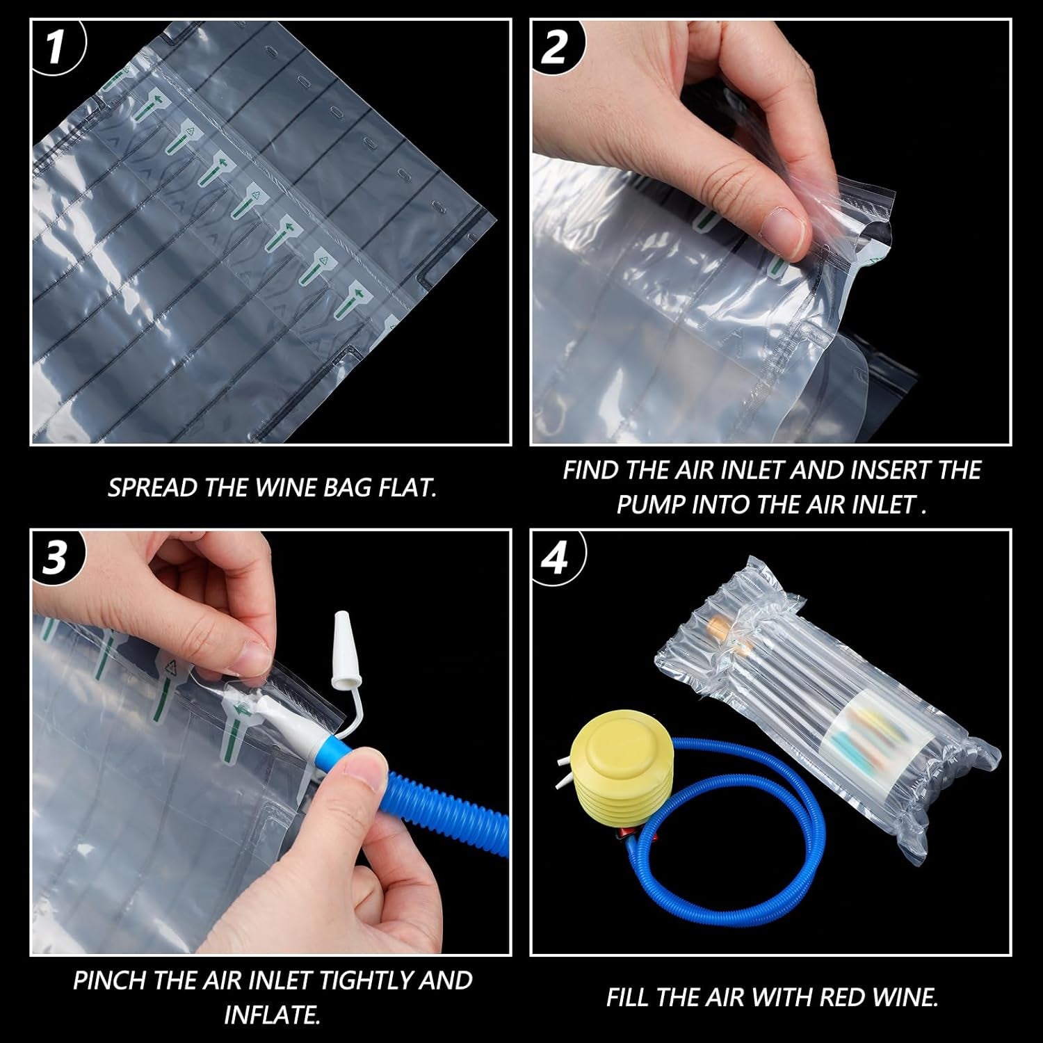 150 Pcs Wine Bottle Protector Bags for Travel Inflatable Air Column Wine Shipping Sleeves Cushion with Reusable Pump Bag for Travel, Safety Shipping