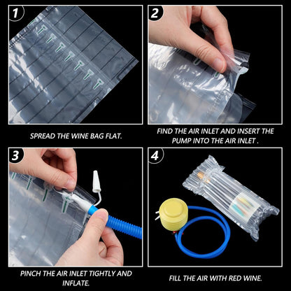 150 Pcs Wine Bottle Protector Bags for Travel Inflatable Air Column Wine Shipping Sleeves Cushion with Reusable Pump Bag for Travel, Safety Shipping