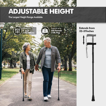 G2 Walking Stick, Fold-Up Walking Cane for Women and Men with Wrist Strap, Portable, Foldable, Collapsible, Lightweight and Sturdy with Comfortable T Handle