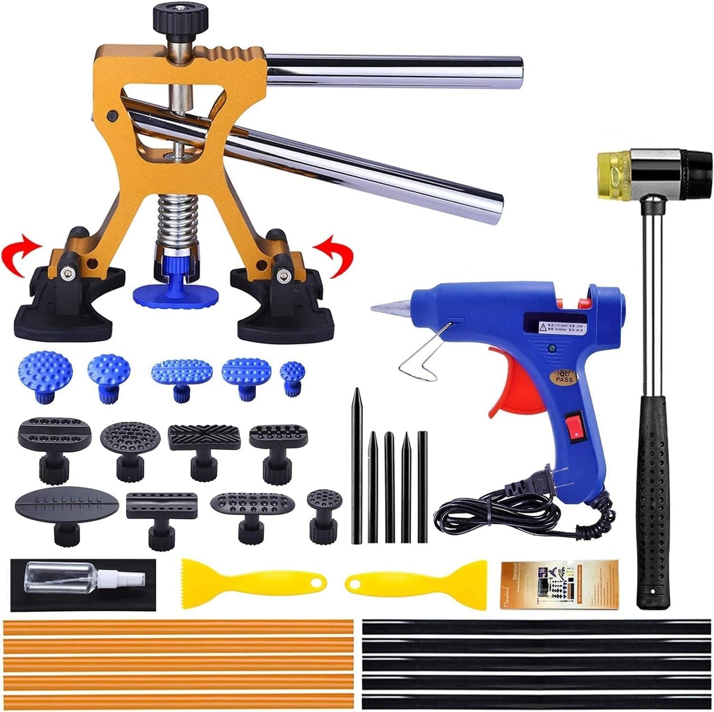 Auto Body Dent Repair Kit, Car Dent Puller with Golden Dent Puller for Car Body Hail Dent Removal Dent Remover Automobile Body Repair