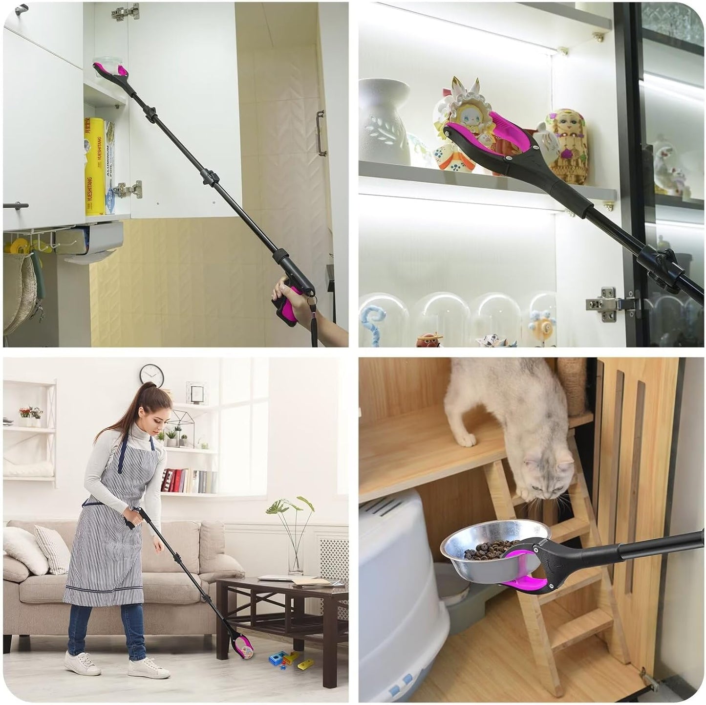 36" Grabber Reacher Tool, Foldable Reacher Grabber Pickup Tool with 360° Rotating Jaw & Two Magnets, Extra Long Trash Picker Upper Grabber, Lightweight Grabbers for Seniors, Pink