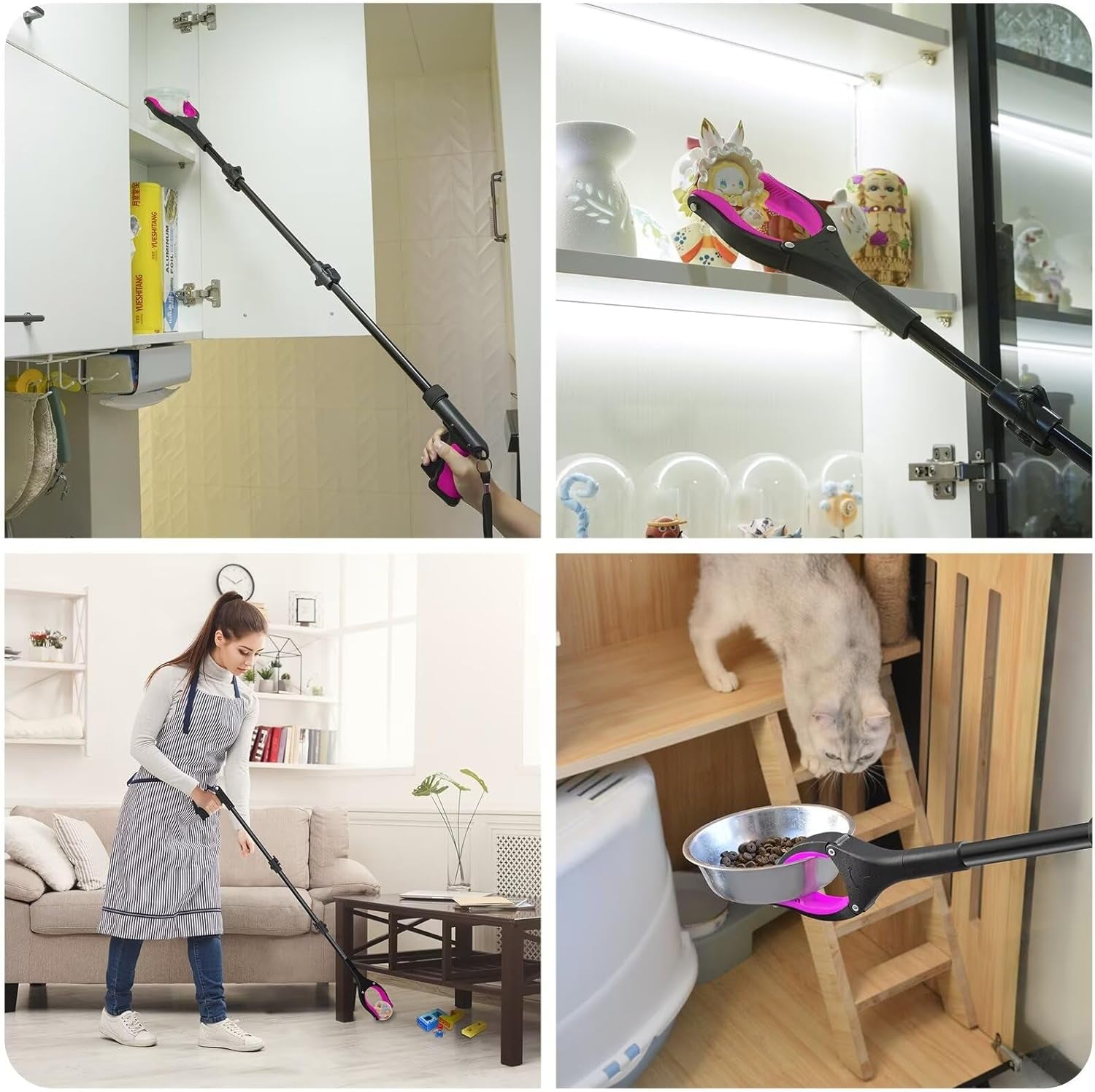 36" Grabber Reacher Tool, Foldable Reacher Grabber Pickup Tool with 360° Rotating Jaw & Two Magnets, Extra Long Trash Picker Upper Grabber, Lightweight Grabbers for Seniors, Pink