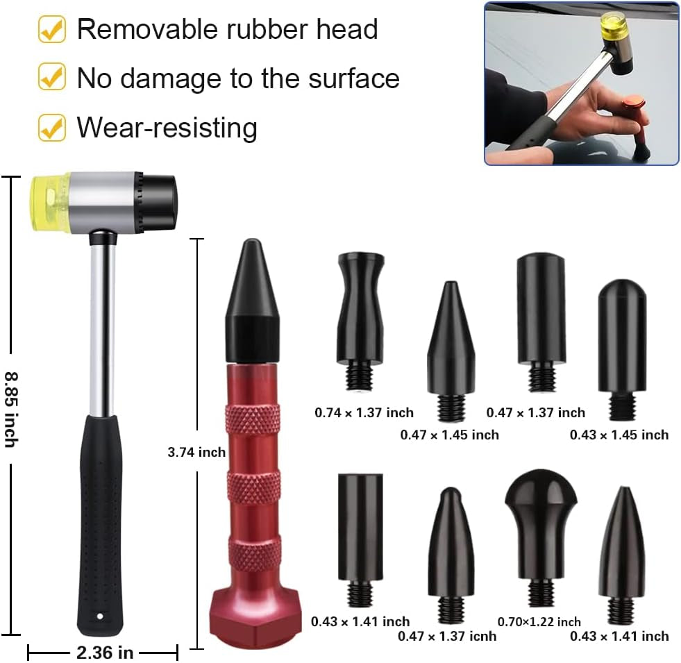 Auto Body Dent Puller Kit, Paintless Dent Repair Tool Adjustable Car Dent Remover Kit with Rubber Hammer and Metal Tap down Pen for Auto Hail Damage Repair & Other Metal Surface 39PCS