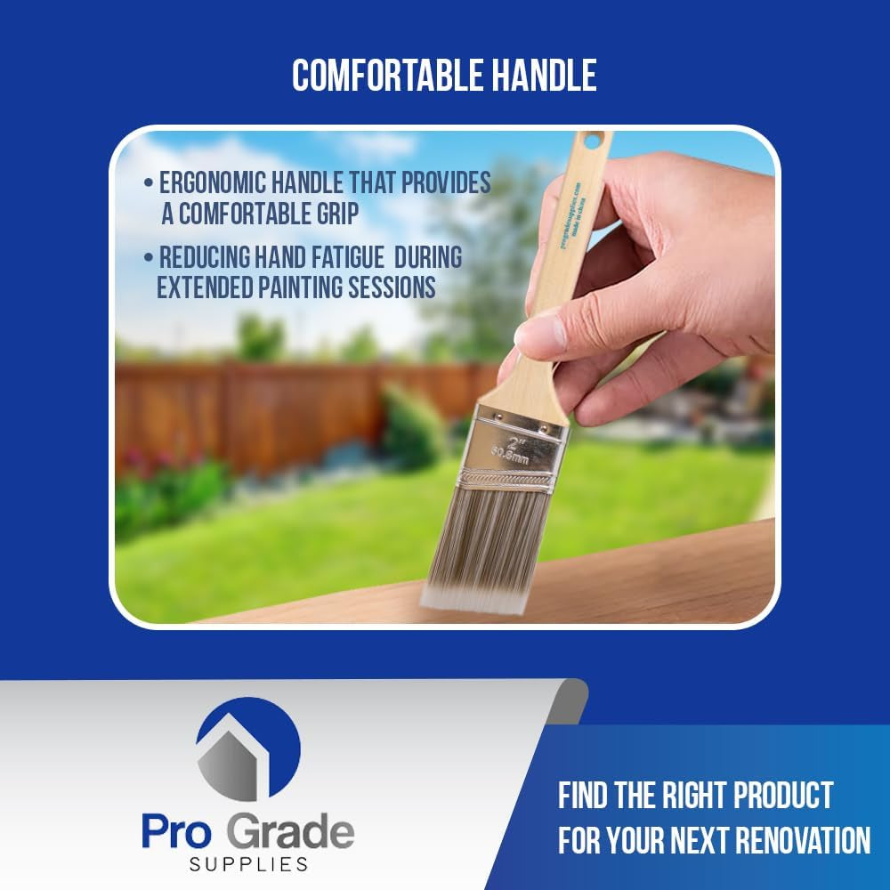 Paint Brush Set - 3-Pack - 2" Angle Brushes for All Latex and Oil Paints & Stains - Home Improvement - Interior & Exterior Use