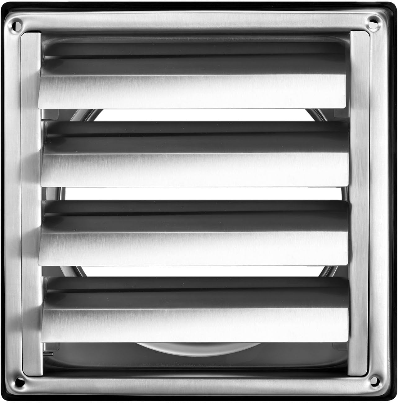 6 Inch Wall Vent Cover, Louvered Square AC Vent Gable Cover, Premium Stainless Steel & with Noise Reducing Rubber Gasket, for House,Bathroom,Garage,Kitchen,Basement (1 Pack, Silver)