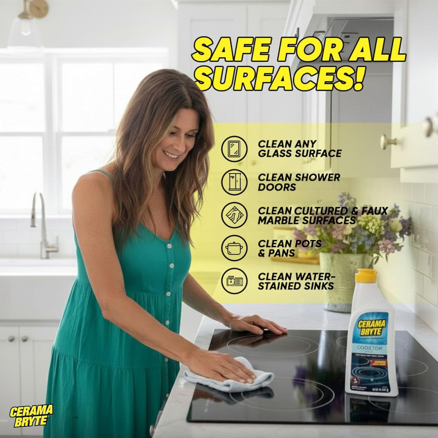 Glass Cooktop and Stove Top Cleaner Combo Kit - Includes Cleaning Tool, Razor, Scraper and 1 Pad to Remove Tough Stains - Use on Gas, Electric, Ceramic Surfaces, 10 Ounces, 4 Piece