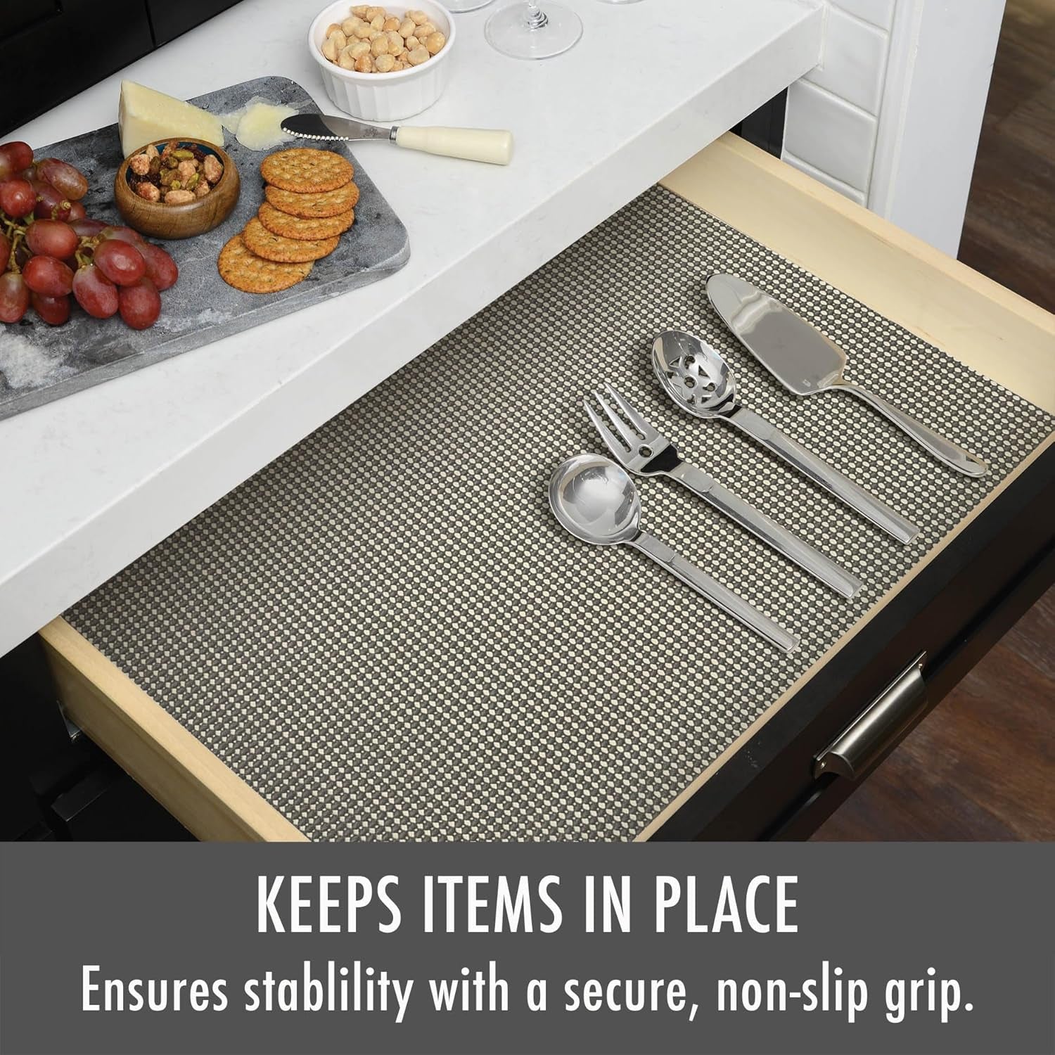 Brand Beaded Grip Durable Non-Adhesive Non-Slip Shelf and Drawer Liner, 12" X 20', Cool Gray