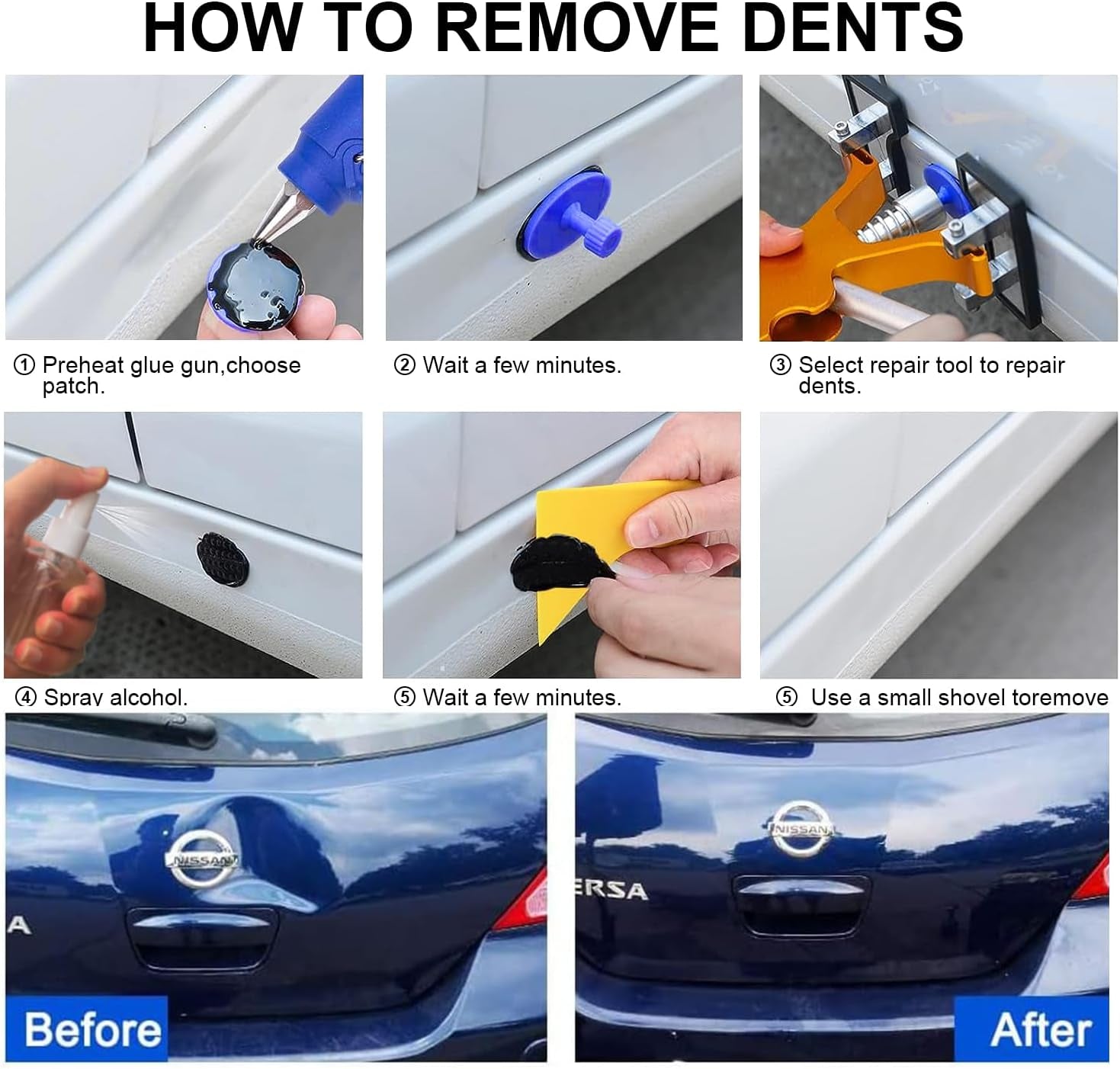 Car Dent Puller Repair Kit - Paintless Dent Repair Tools with Golden Lifter - Universal Auto Body Dent Repair Tool, Slide Hammer and Glue Gun for Large & Small Ding Hail Dent Remover