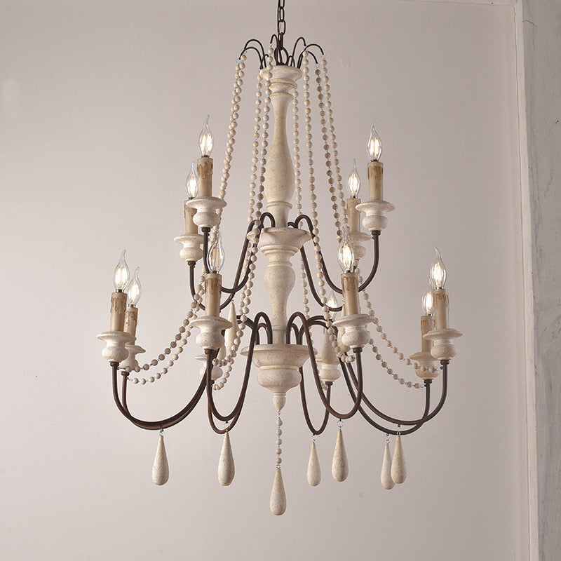 Wooden Retro Loft Rustic Chandelier Mid-Century Hanging Lamp