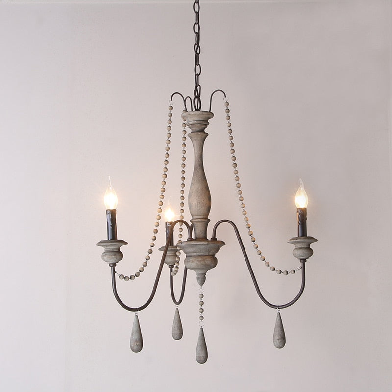 Wooden Retro Loft Rustic Chandelier Mid-Century Hanging Lamp