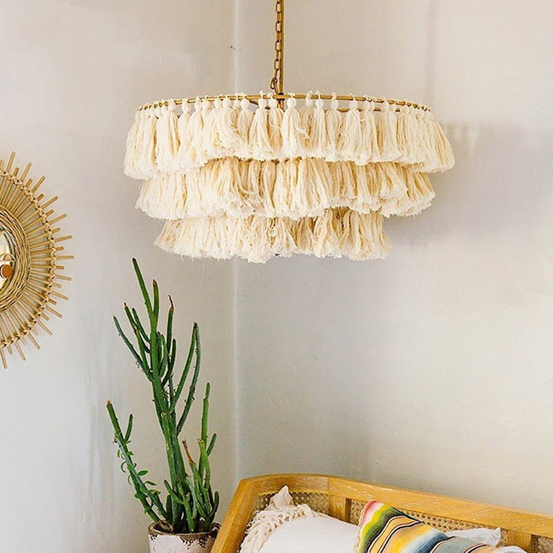 Modern Boho Decorative Cotton Tassel Art Chandelier