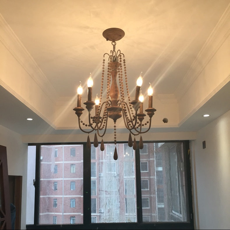 Wooden Retro Loft Rustic Chandelier Mid-Century Hanging Lamp