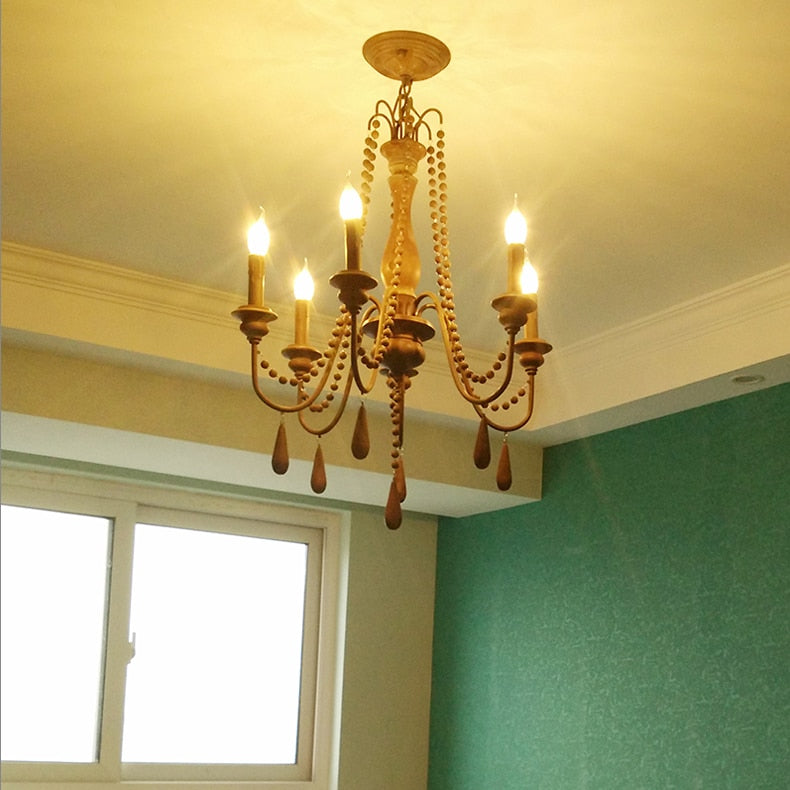 Wooden Retro Loft Rustic Chandelier Mid-Century Hanging Lamp
