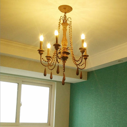 Wooden Retro Loft Rustic Chandelier Mid-Century Hanging Lamp