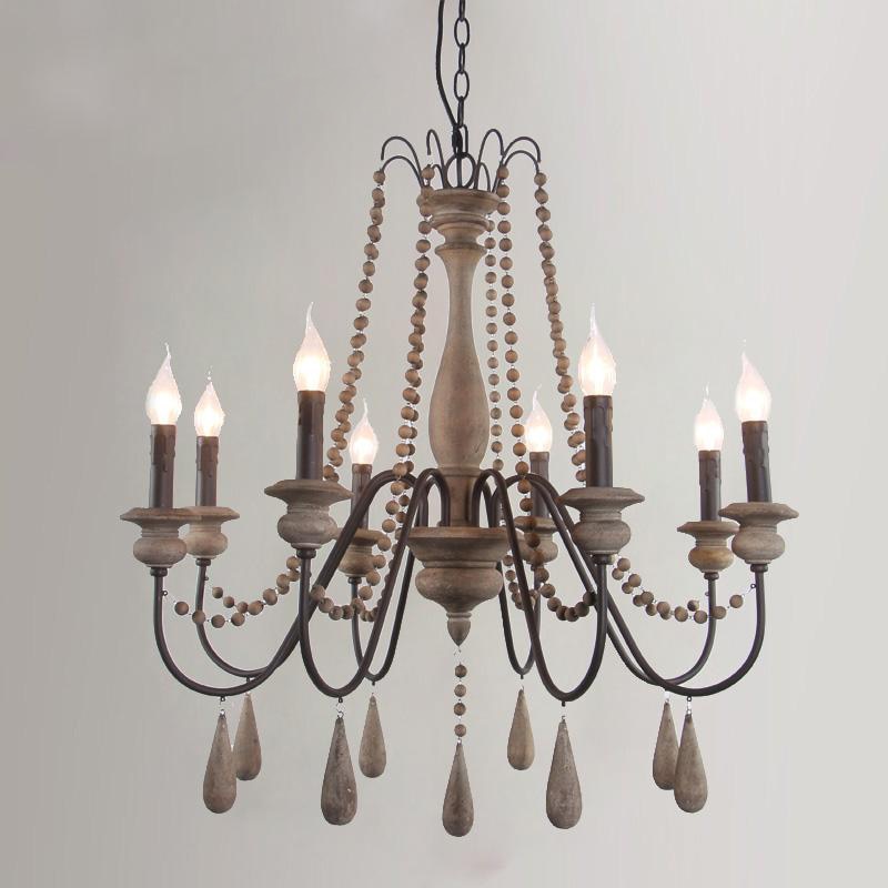Wooden Retro Loft Rustic Chandelier Mid-Century Hanging Lamp