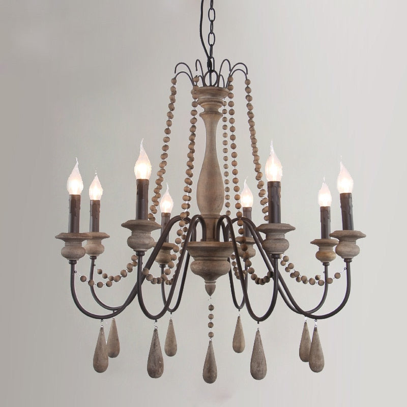 Wooden Retro Loft Rustic Chandelier Mid-Century Hanging Lamp